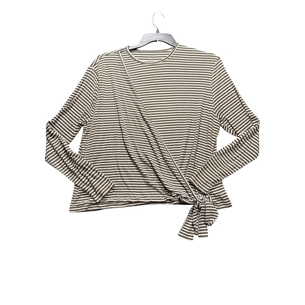 Meli Product Type Women 4XL Green Striped Faux Wrap Tie Hem Top